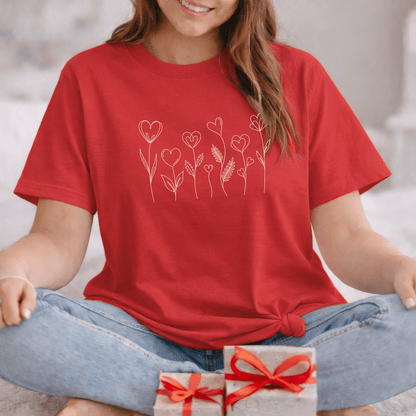 Delicate Heart Flower Valentine Shirt | Minimal Romantic Line Art Tee