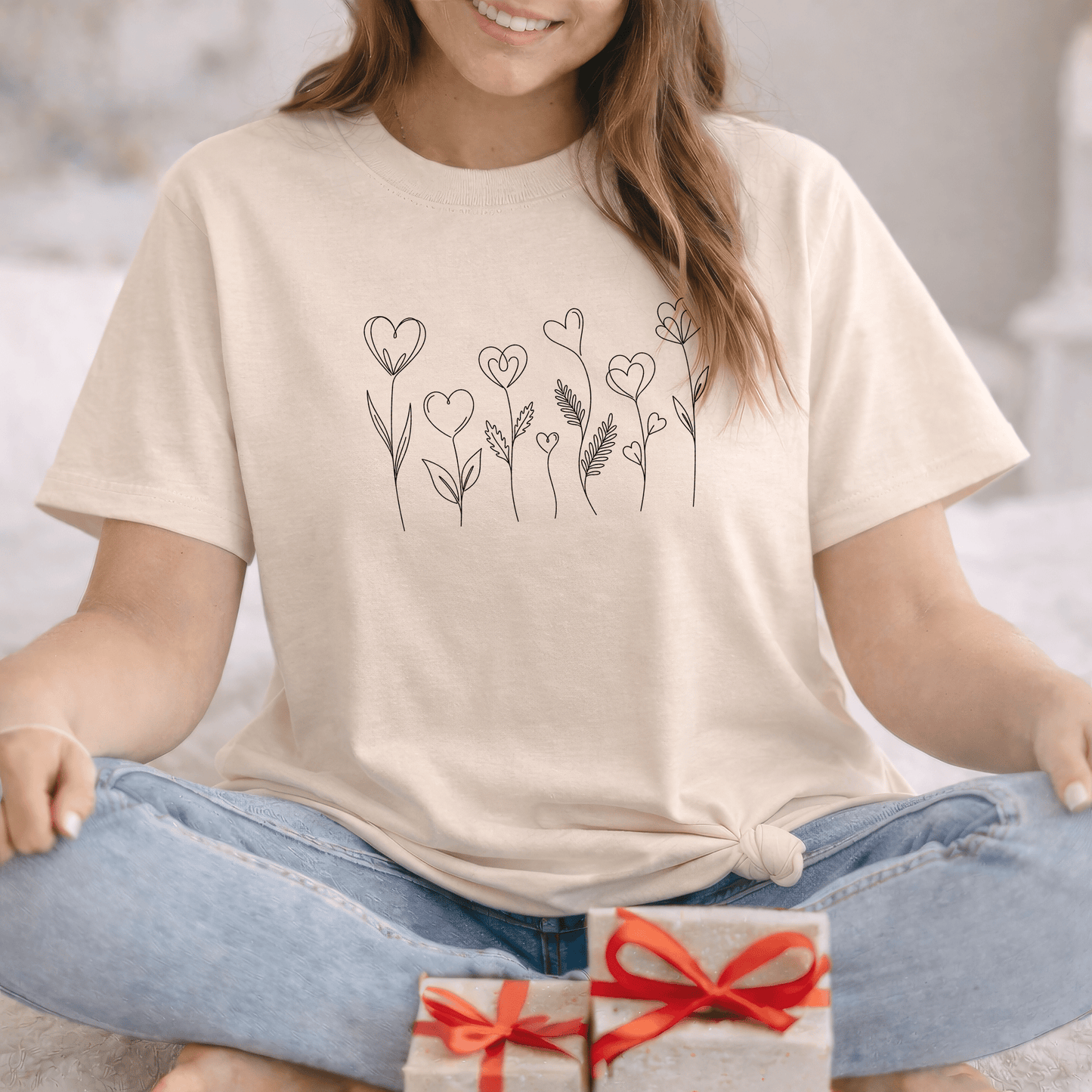 Delicate Heart Flower Valentine Shirt | Minimal Romantic Line Art Tee