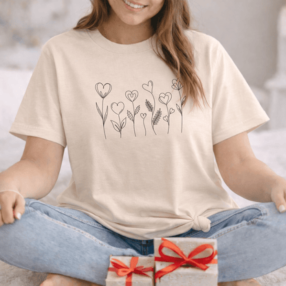 Delicate Heart Flower Valentine Shirt | Minimal Romantic Line Art Tee