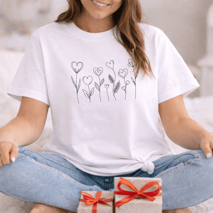 Delicate Heart Flower Valentine Shirt | Minimal Romantic Line Art Tee