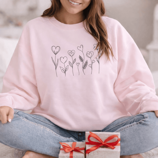 Delicate Heart Flower Valentine Shirt | Minimal Romantic Line Art Sweatshirt