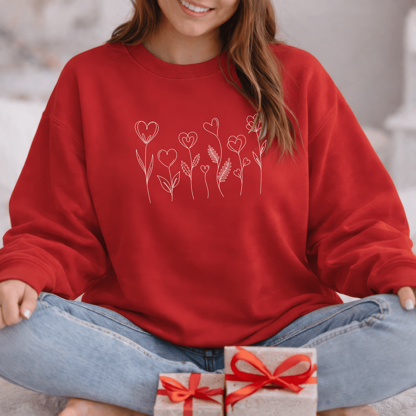 Delicate Heart Flower Valentine Shirt | Minimal Romantic Line Art Sweatshirt