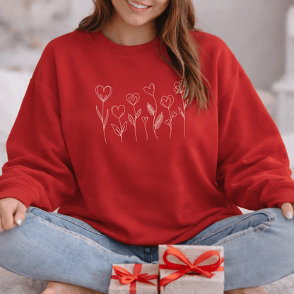 Delicate Heart Flower Valentine Shirt | Minimal Romantic Line Art Sweatshirt