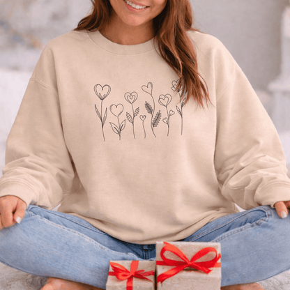 Delicate Heart Flower Valentine Shirt | Minimal Romantic Line Art Sweatshirt