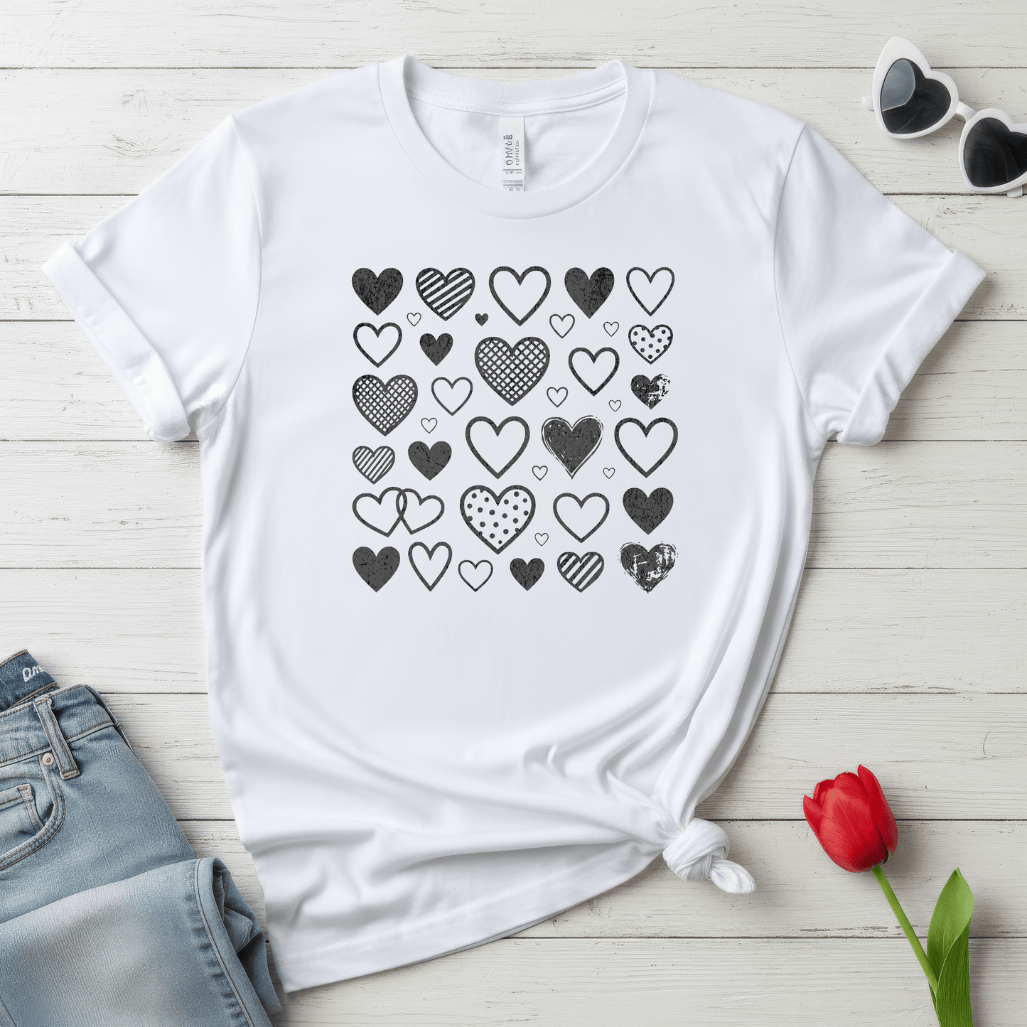 Minimalist Heart Pattern Valentine Shirt | Modern Love Graphic Tee