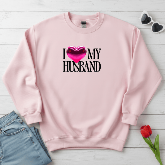 Glossy Pink Heart Husband Valentine Sweatshirt | Modern Minimal Love Design