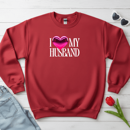 Glossy Pink Heart Husband Valentine Sweatshirt | Modern Minimal Love Design