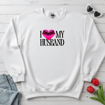 Glossy Pink Heart Husband Valentine Sweatshirt | Modern Minimal Love Design
