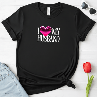 Glossy Pink Heart Husband Valentine T-Shirt – Modern Minimal Love Design