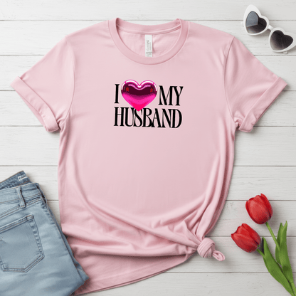Glossy Pink Heart Husband Valentine T-Shirt – Modern Minimal Love Design