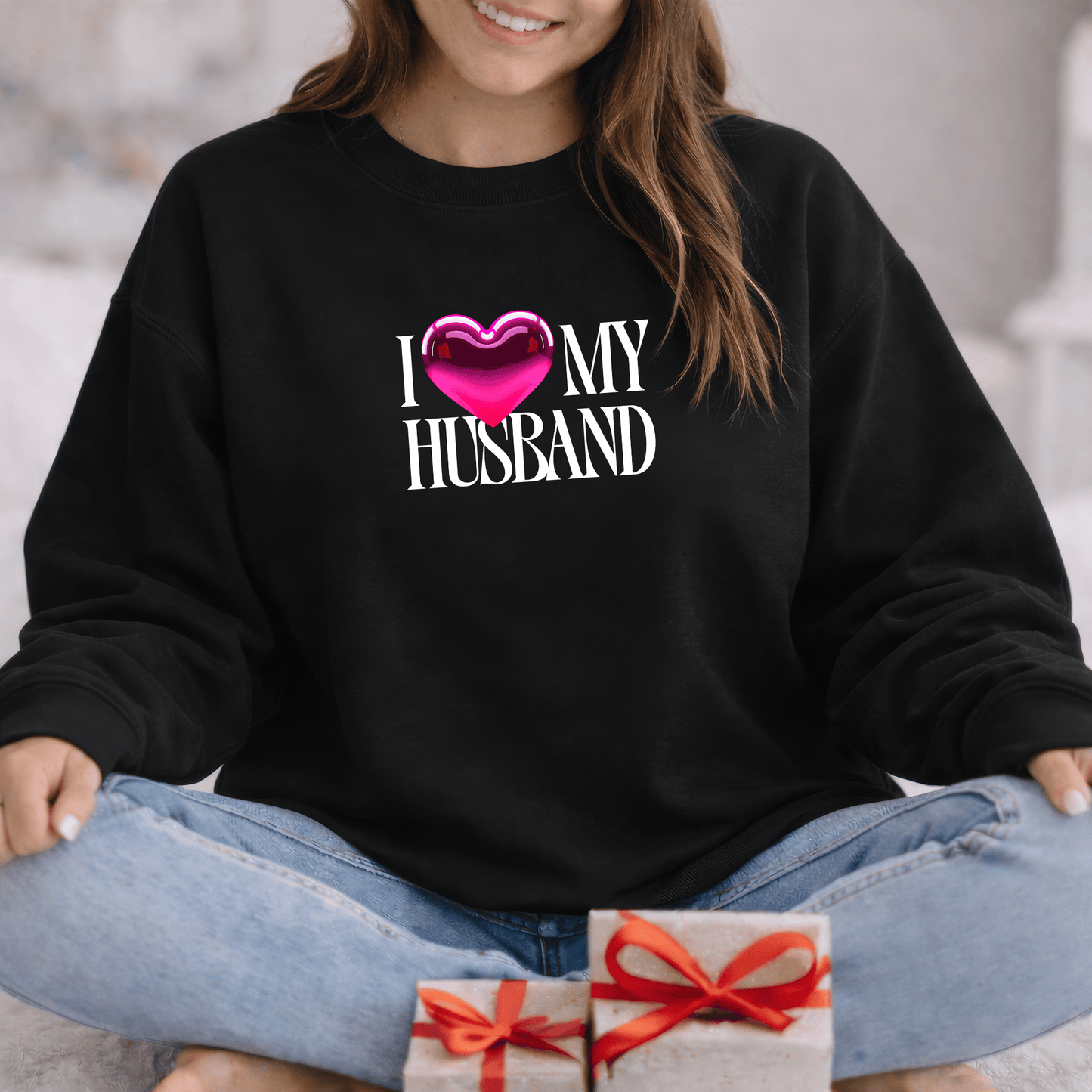 Glossy Pink Heart Husband Valentine Sweatshirt | Modern Minimal Love Design