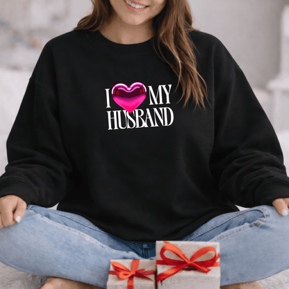 Glossy Pink Heart Husband Valentine Sweatshirt | Modern Minimal Love Design