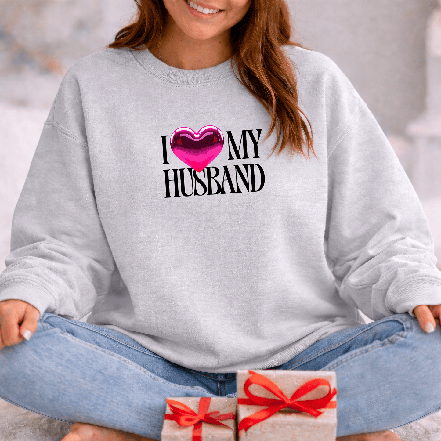Glossy Pink Heart Husband Valentine Sweatshirt | Modern Minimal Love Design