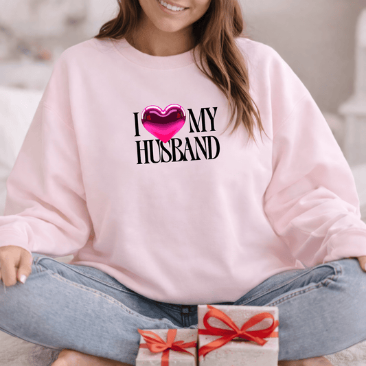 Glossy Pink Heart Husband Valentine Sweatshirt | Modern Minimal Love Design