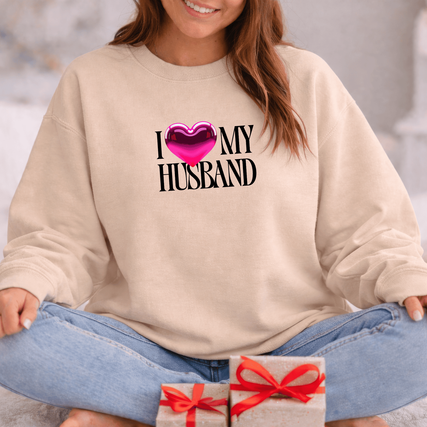 Glossy Pink Heart Husband Valentine Sweatshirt | Modern Minimal Love Design