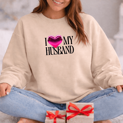 Glossy Pink Heart Husband Valentine Sweatshirt | Modern Minimal Love Design