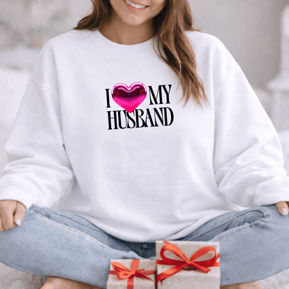 Glossy Pink Heart Husband Valentine Sweatshirt | Modern Minimal Love Design