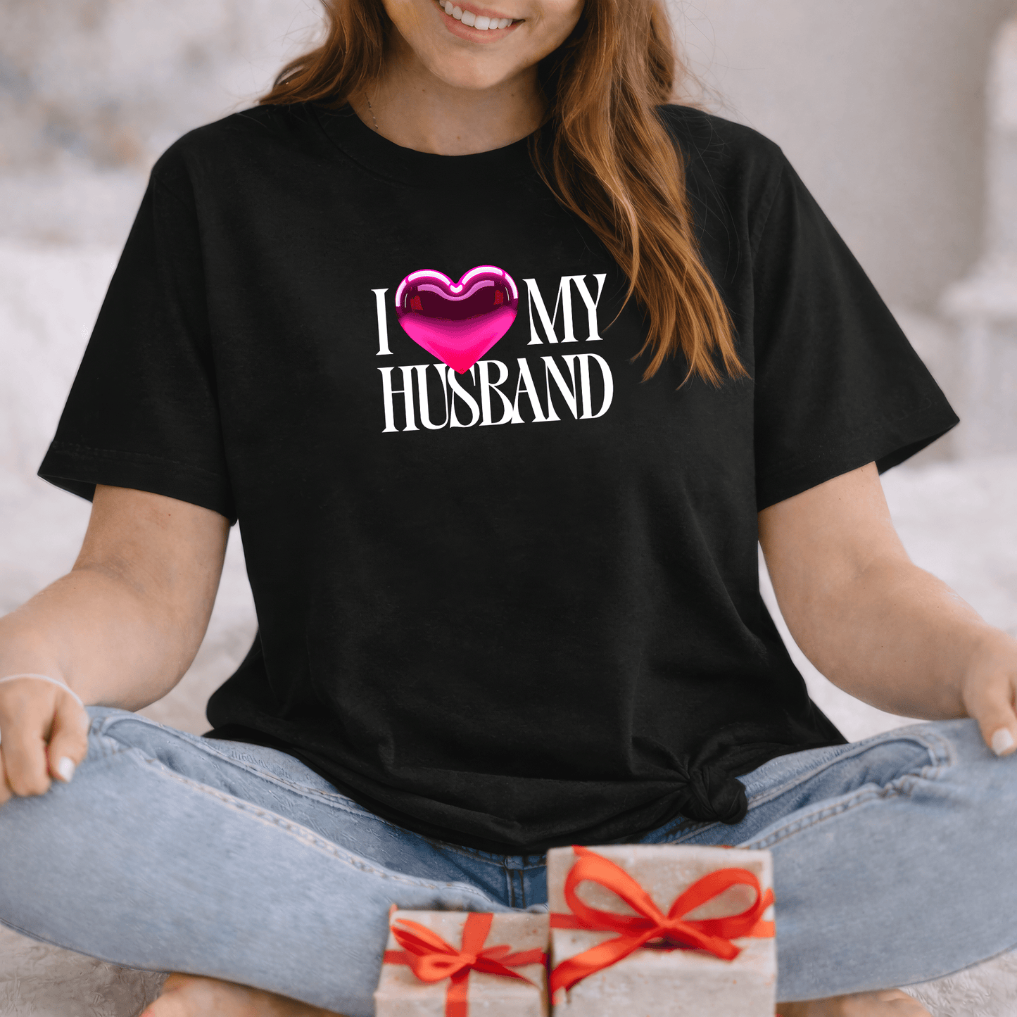 Glossy Pink Heart Husband Valentine T-Shirt – Modern Minimal Love Design
