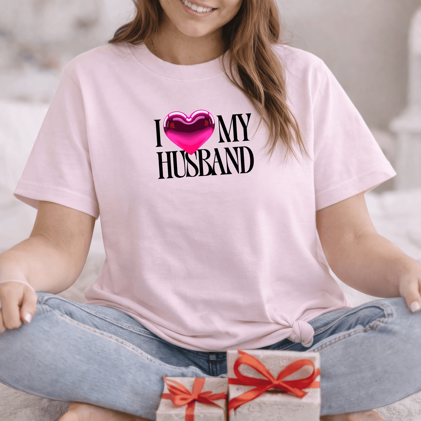 Glossy Pink Heart Husband Valentine T-Shirt – Modern Minimal Love Design