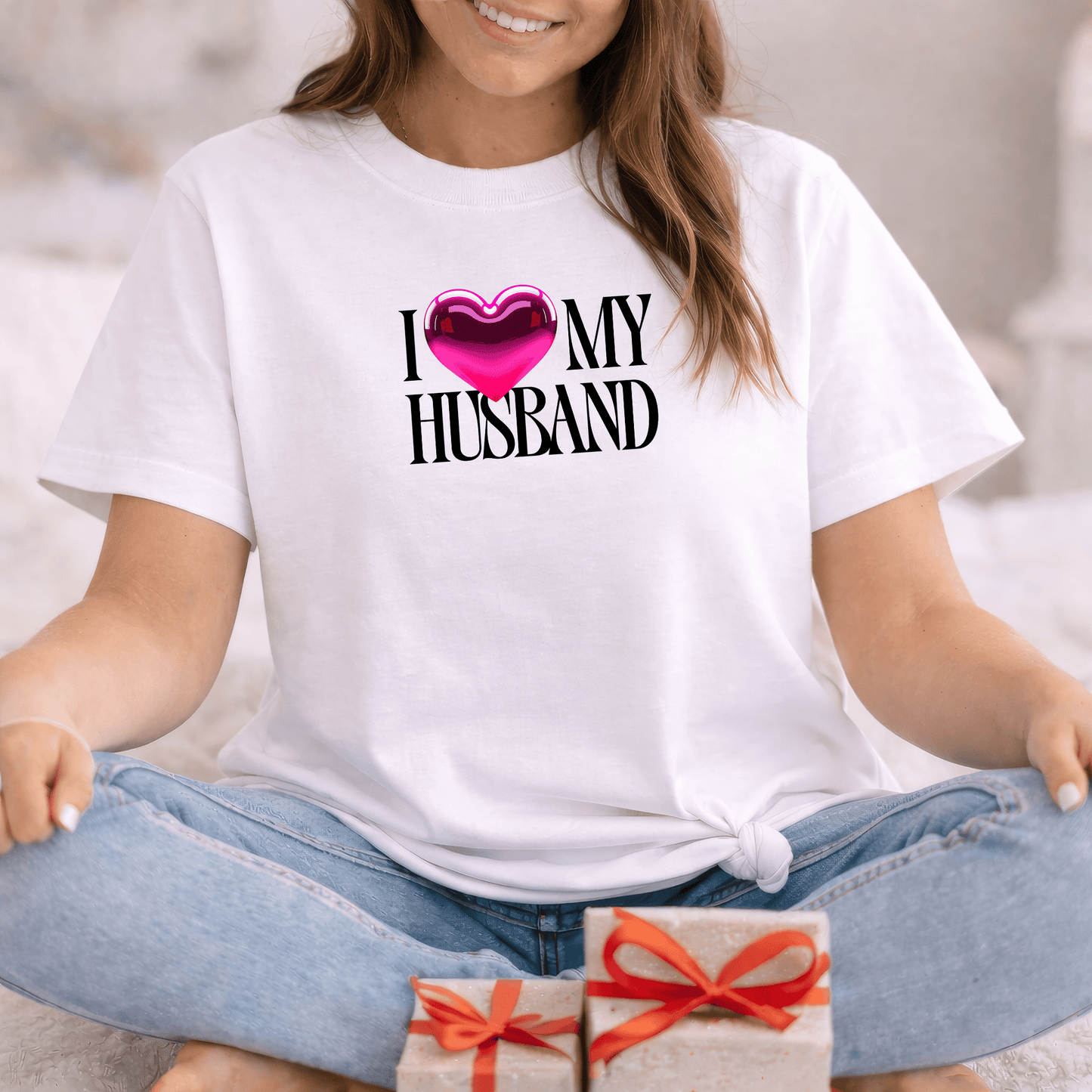 Glossy Pink Heart Husband Valentine T-Shirt – Modern Minimal Love Design