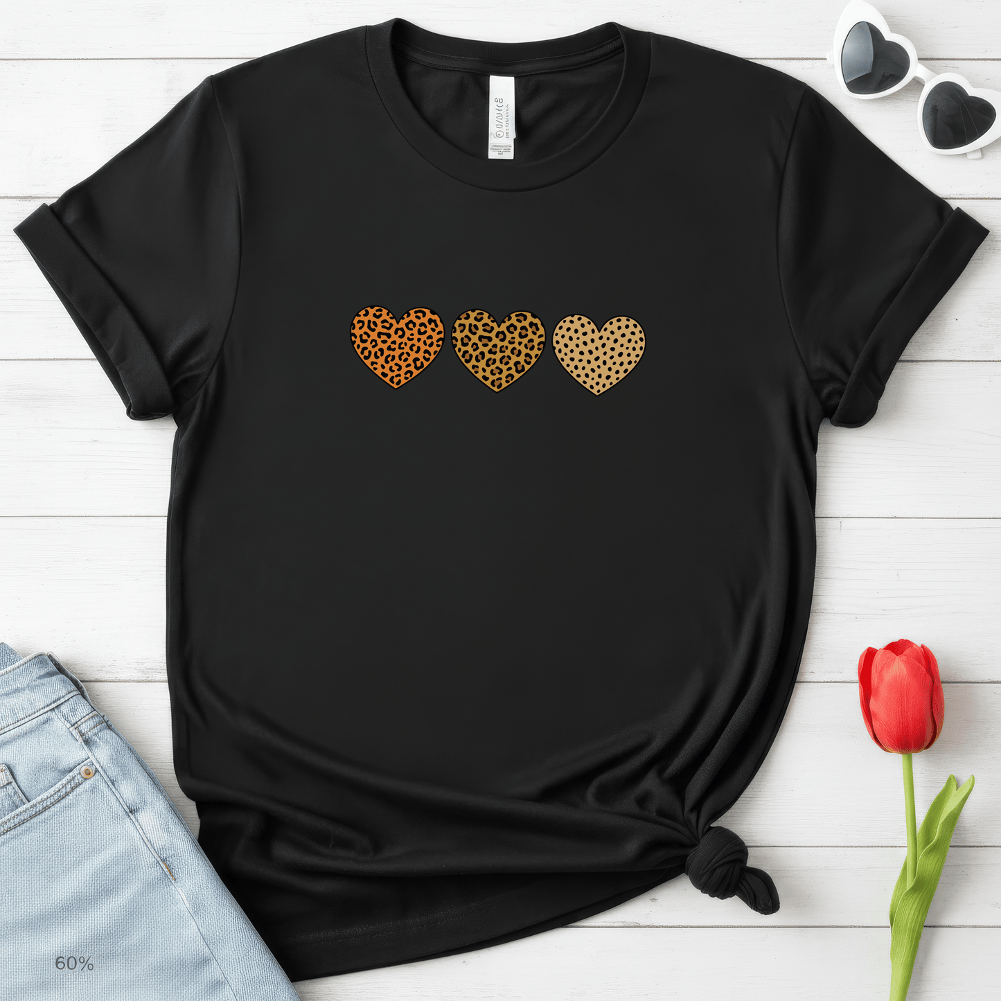 Leopard Heart Trio Valentine Shirt | Trendy Animal Print Love Tee