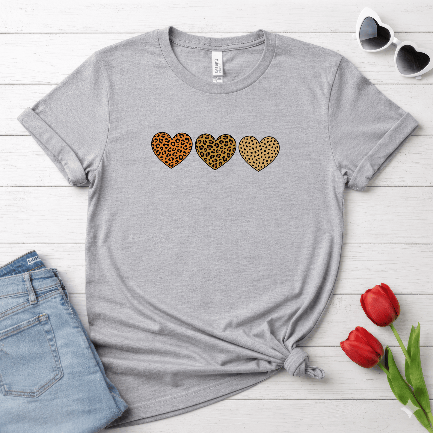 Leopard Heart Trio Valentine Shirt | Trendy Animal Print Love Tee