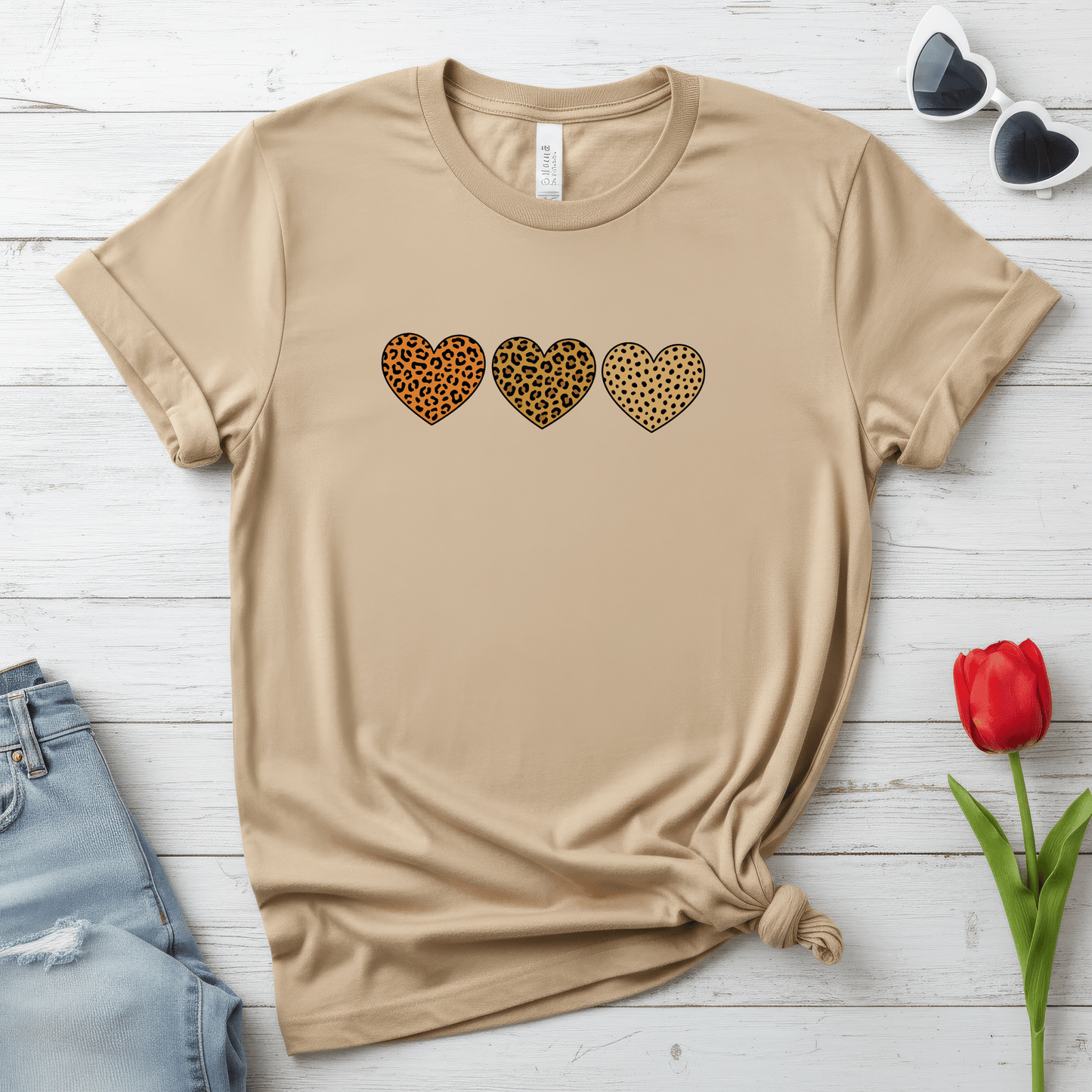 Leopard Heart Trio Valentine Shirt | Trendy Animal Print Love Tee