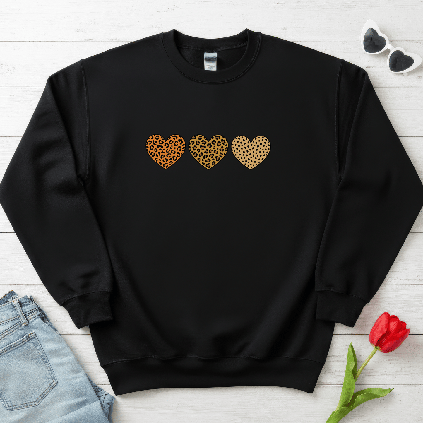 Leopard Heart Trio Valentine Shirt | Trendy Animal Print Love Sweatshirt