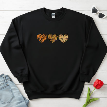 Leopard Heart Trio Valentine Shirt | Trendy Animal Print Love Sweatshirt