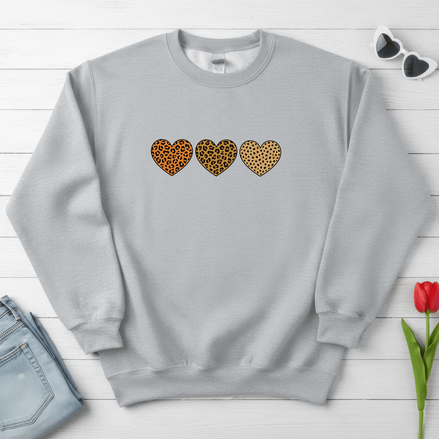 Leopard Heart Trio Valentine Shirt | Trendy Animal Print Love Sweatshirt