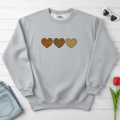 Leopard Heart Trio Valentine Shirt | Trendy Animal Print Love Sweatshirt