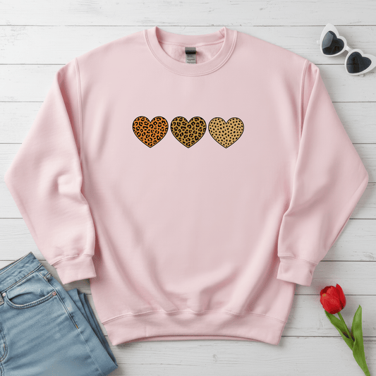 Leopard Heart Trio Valentine Shirt | Trendy Animal Print Love Sweatshirt