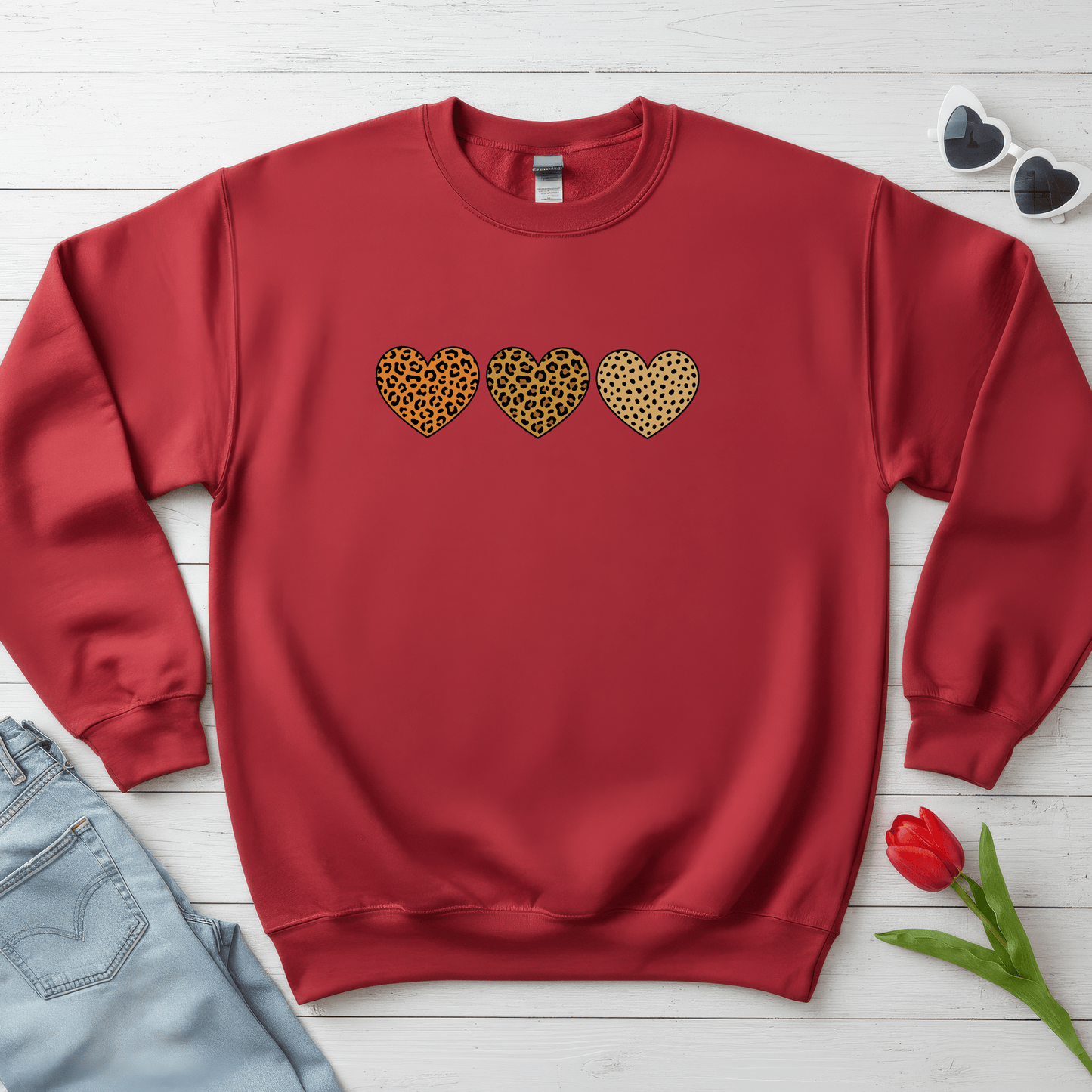 Leopard Heart Trio Valentine Shirt | Trendy Animal Print Love Sweatshirt