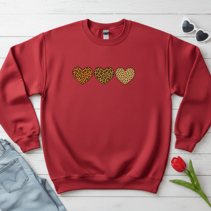 Leopard Heart Trio Valentine Shirt | Trendy Animal Print Love Sweatshirt