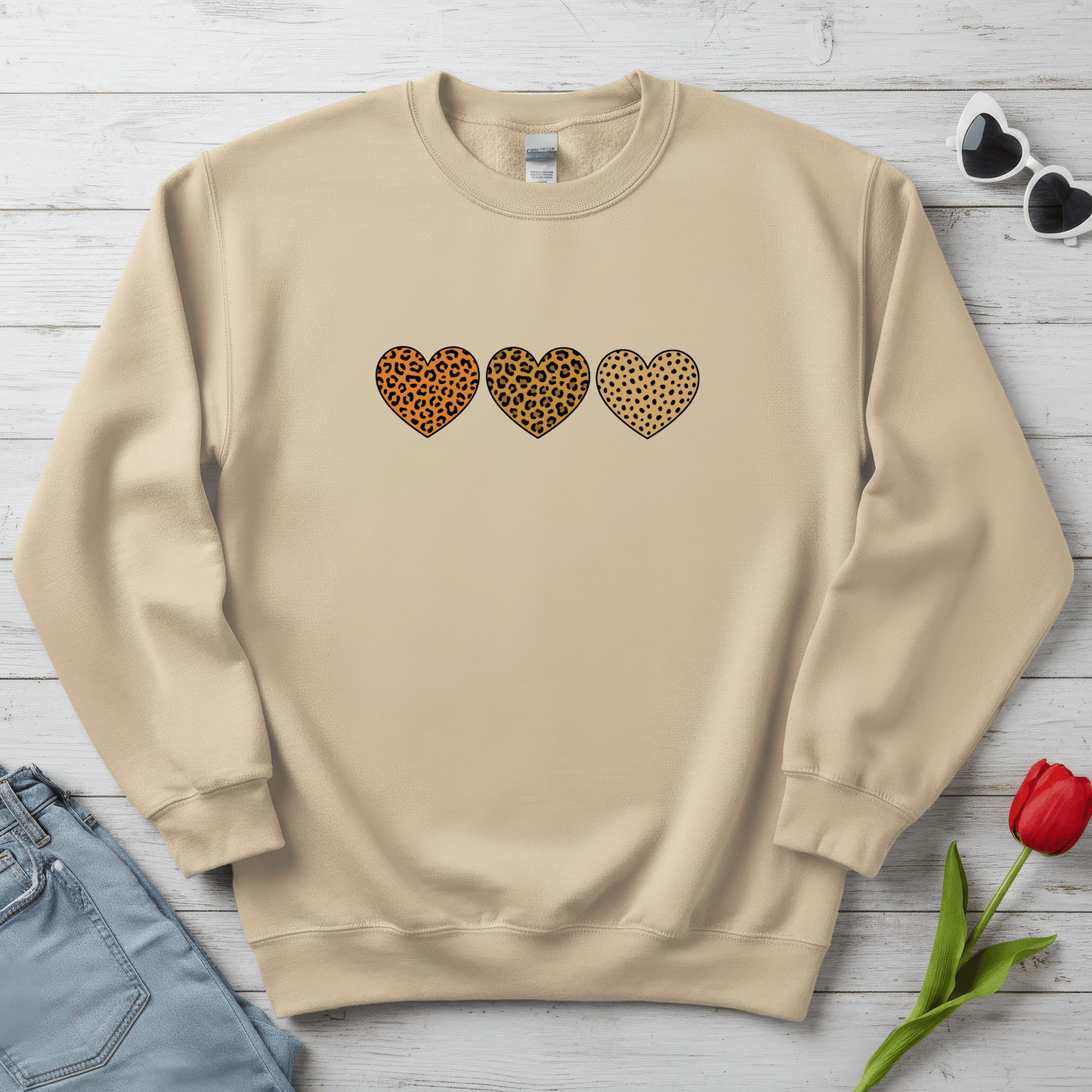 Leopard Heart Trio Valentine Shirt | Trendy Animal Print Love Sweatshirt