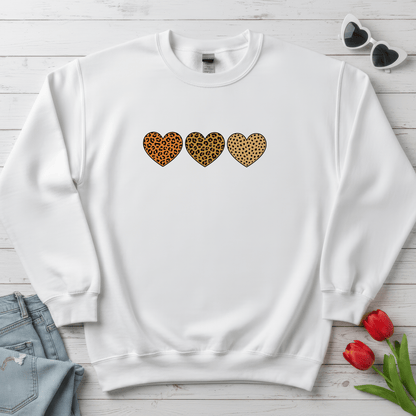 Leopard Heart Trio Valentine Shirt | Trendy Animal Print Love Sweatshirt