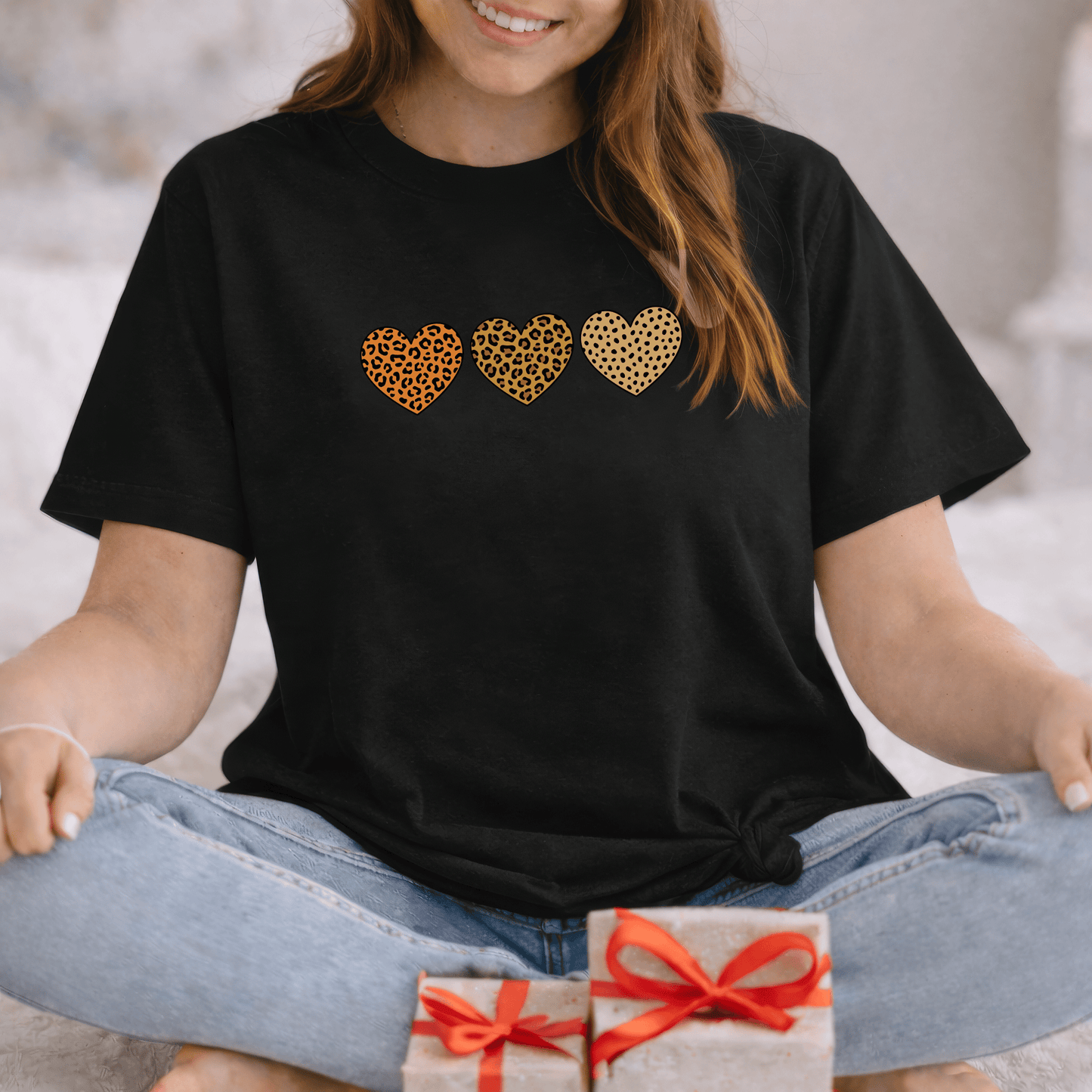 Leopard Heart Trio Valentine Shirt | Trendy Animal Print Love Tee
