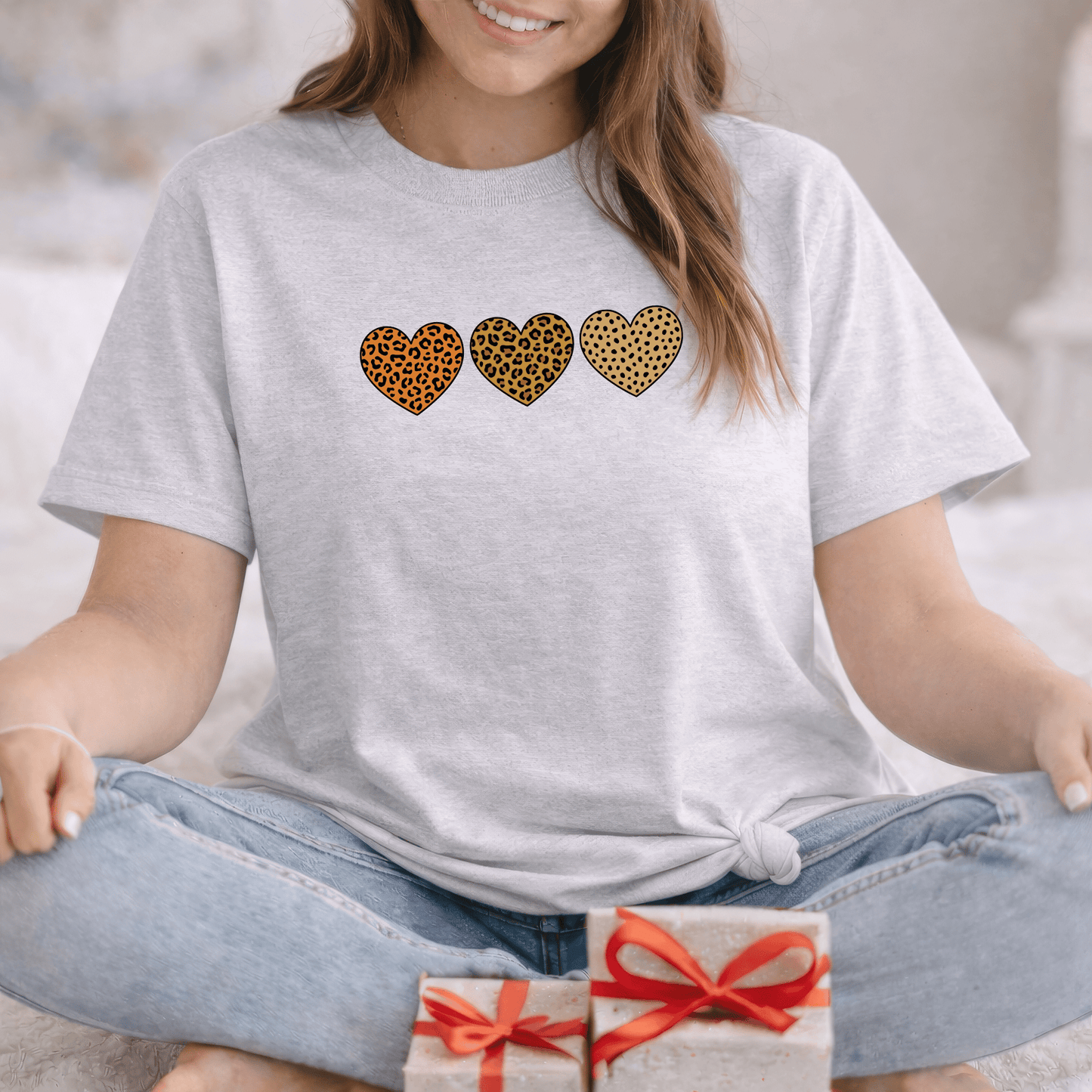 Leopard Heart Trio Valentine Shirt | Trendy Animal Print Love Tee
