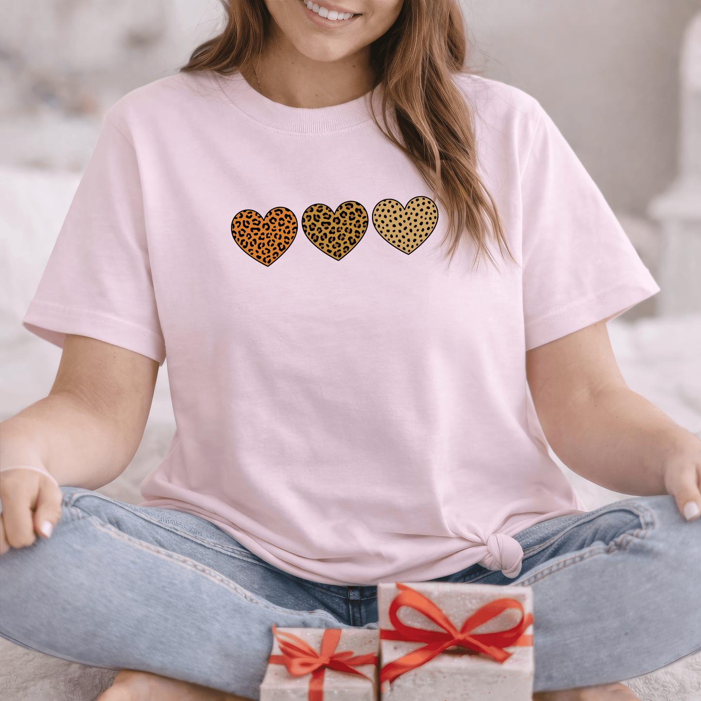 Leopard Heart Trio Valentine Shirt | Trendy Animal Print Love Tee