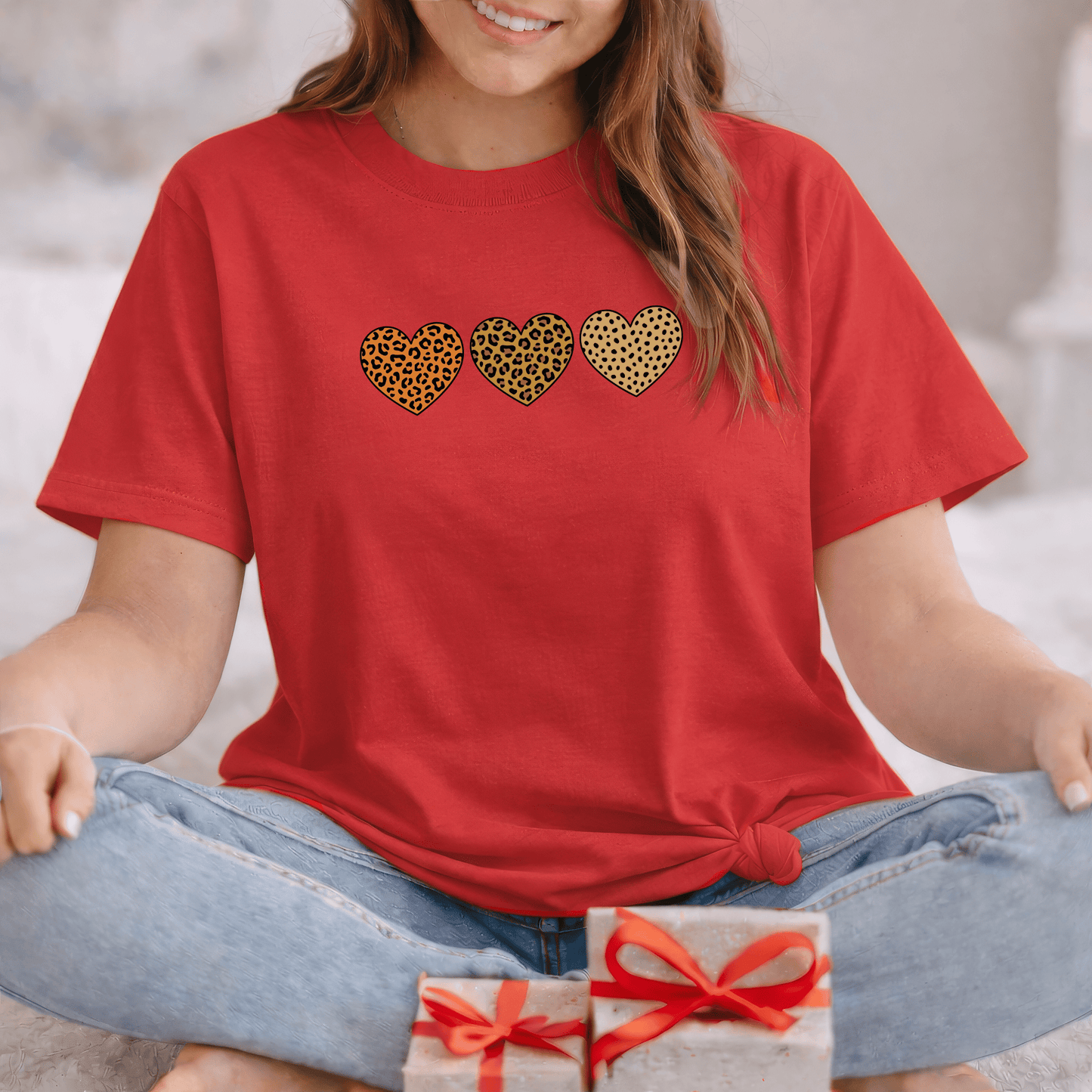 Leopard Heart Trio Valentine Shirt | Trendy Animal Print Love Tee