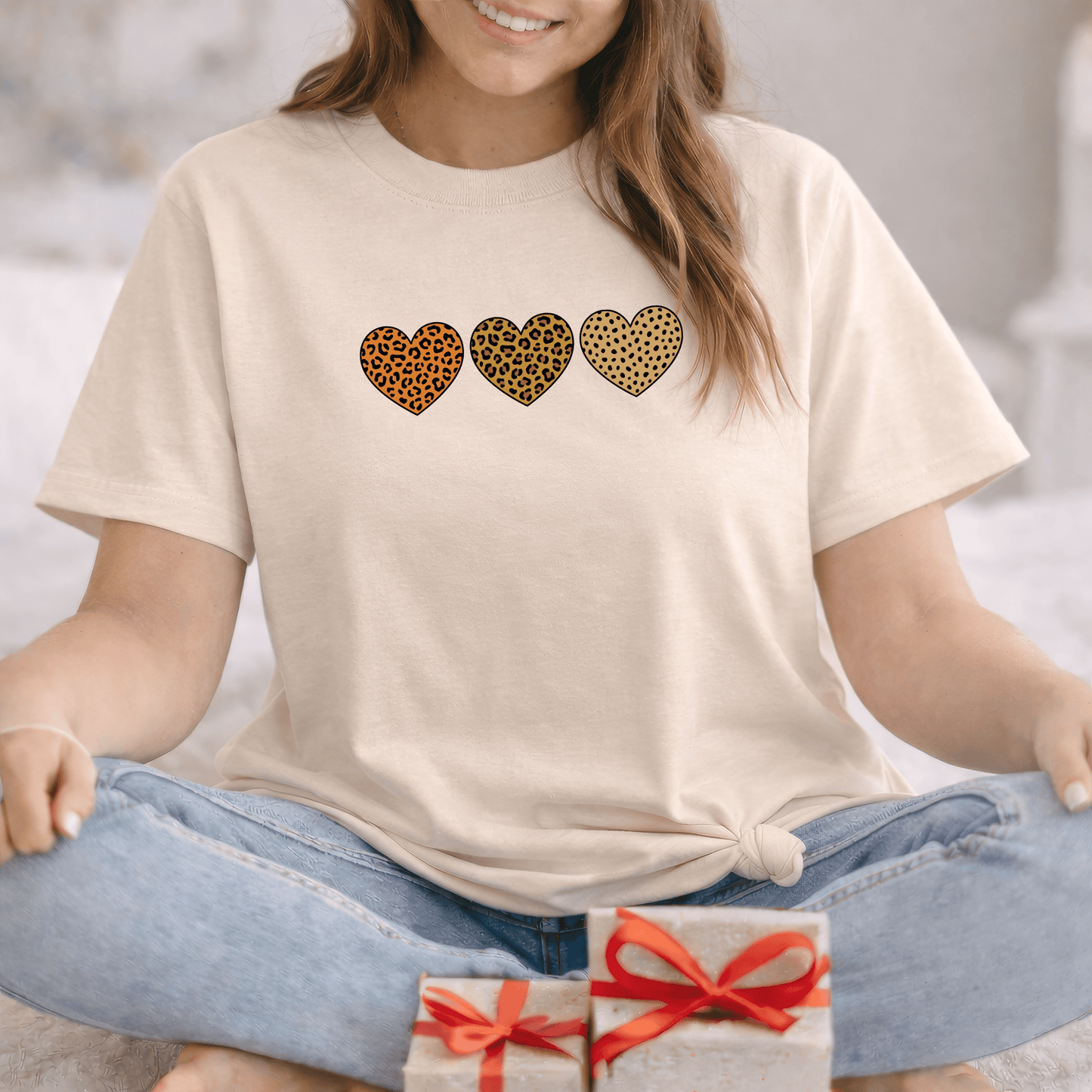 Leopard Heart Trio Valentine Shirt | Trendy Animal Print Love Tee