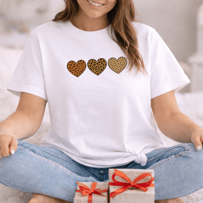 Leopard Heart Trio Valentine Shirt | Trendy Animal Print Love Tee