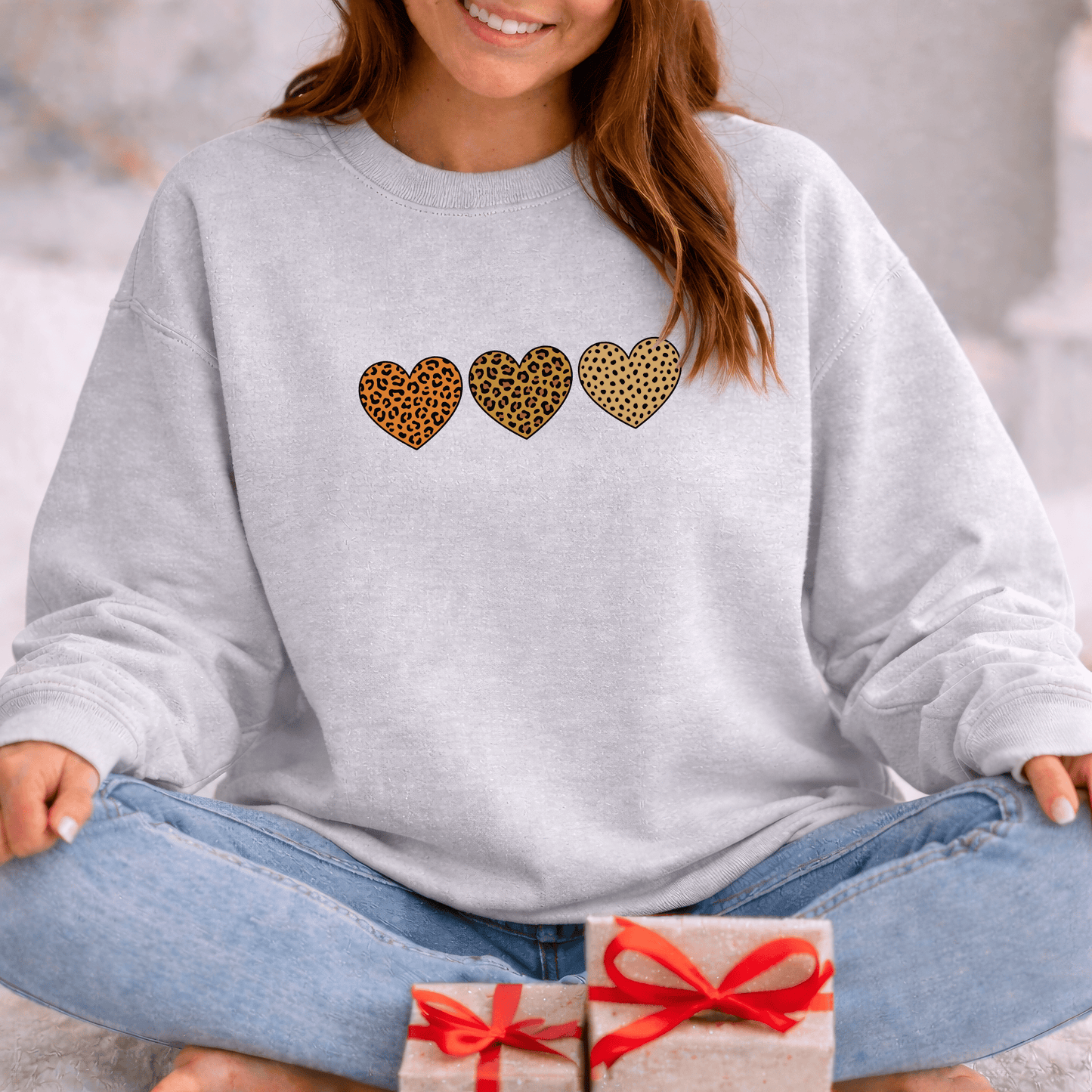 Leopard Heart Trio Valentine Shirt | Trendy Animal Print Love Sweatshirt