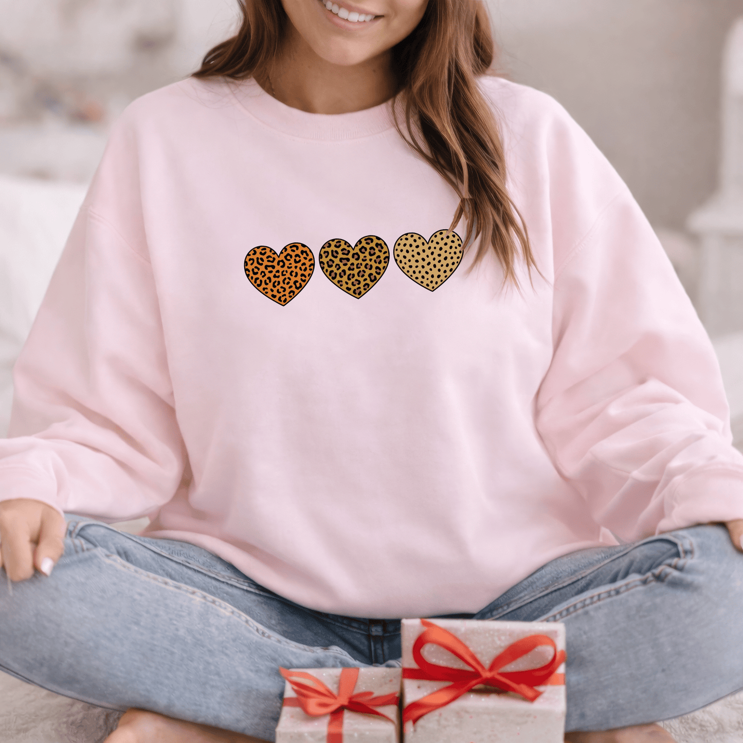 Leopard Heart Trio Valentine Shirt | Trendy Animal Print Love Sweatshirt