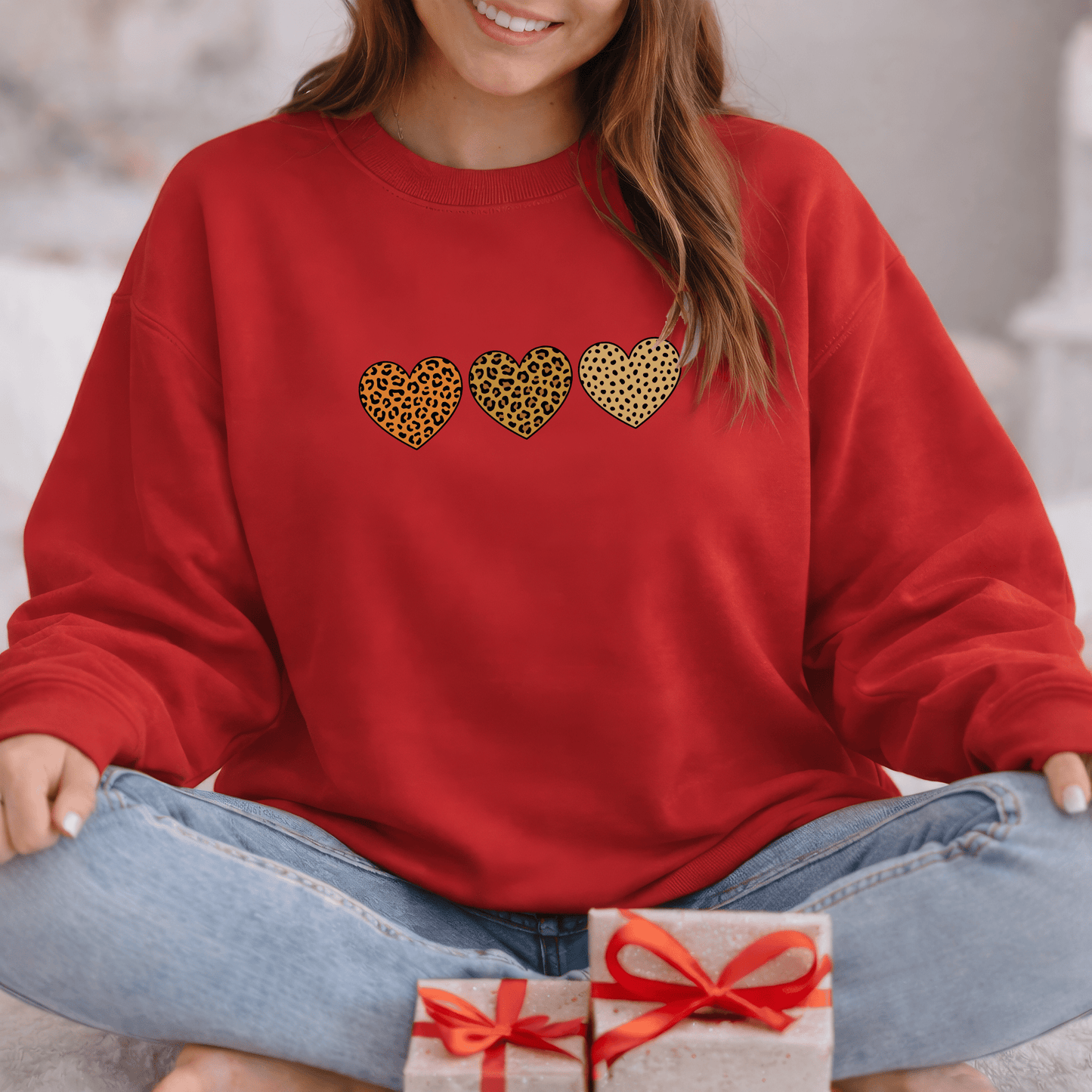 Leopard Heart Trio Valentine Shirt | Trendy Animal Print Love Sweatshirt