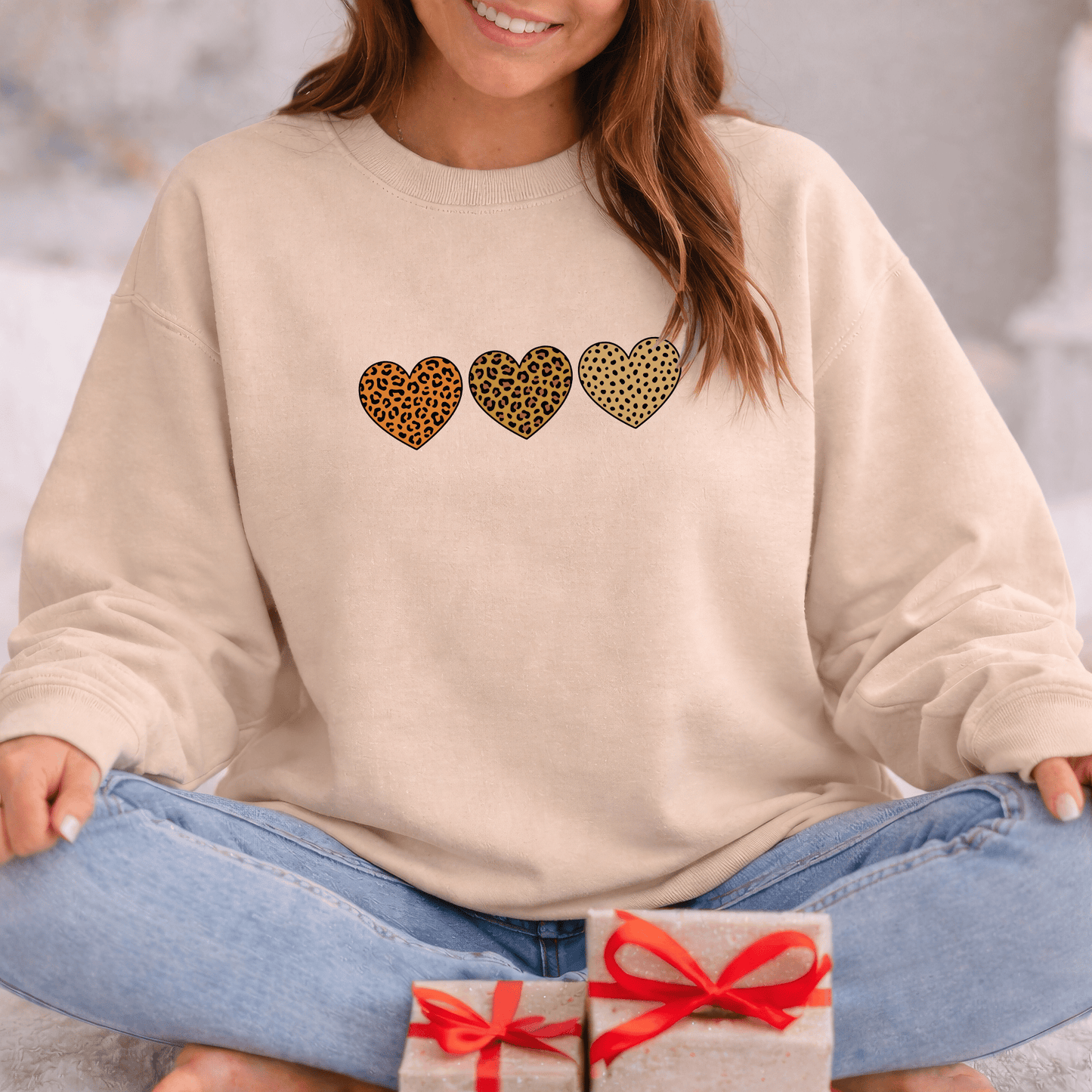 Leopard Heart Trio Valentine Shirt | Trendy Animal Print Love Sweatshirt