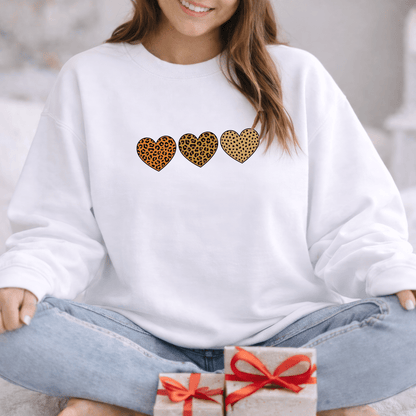 Leopard Heart Trio Valentine Shirt | Trendy Animal Print Love Sweatshirt