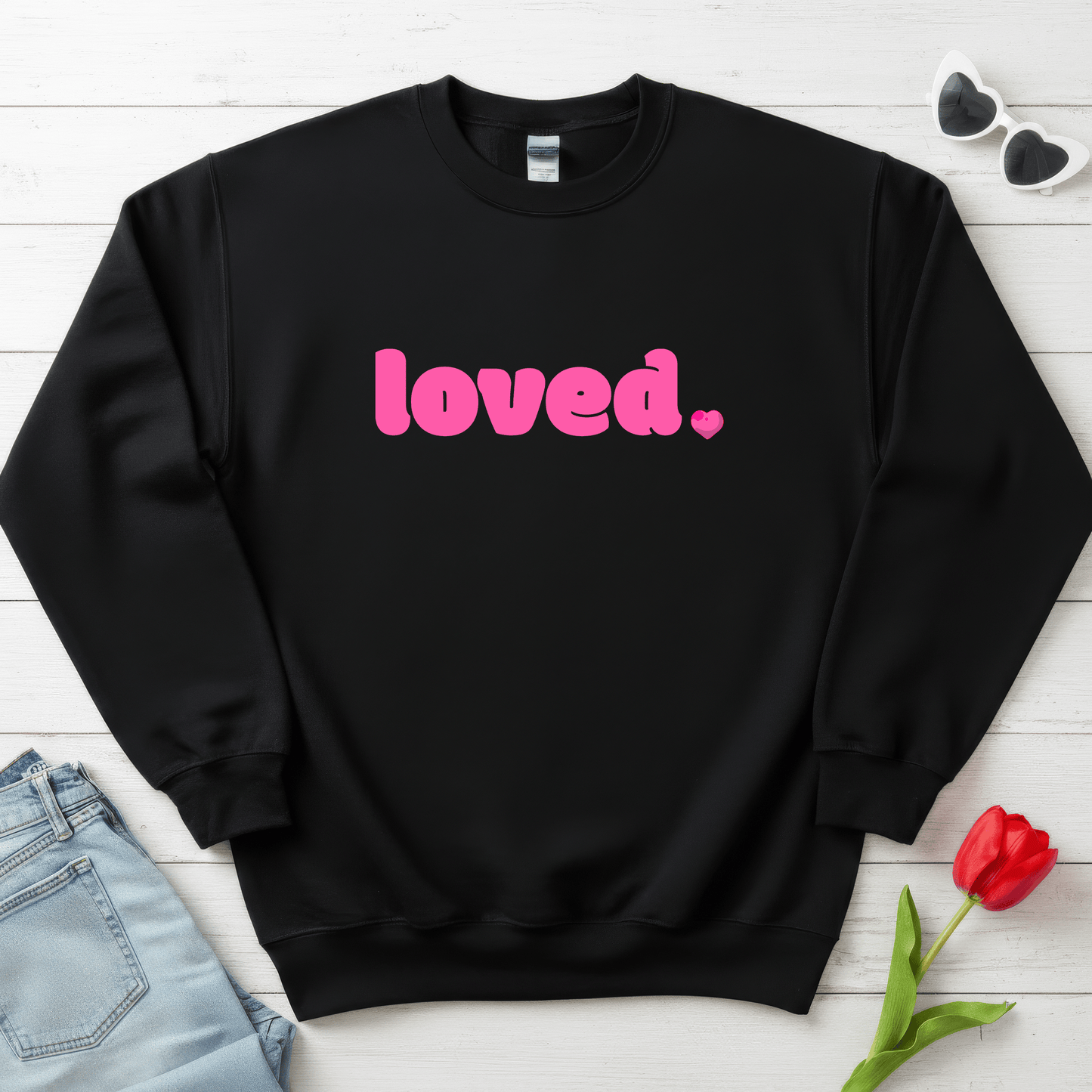 Loved Pink Valentine Shirt | Minimal Heart Valentine Sweatshirt