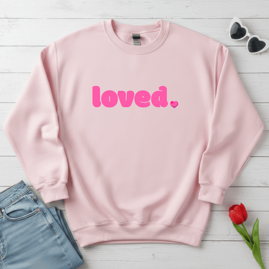 Loved Pink Valentine Shirt | Minimal Heart Valentine Sweatshirt
