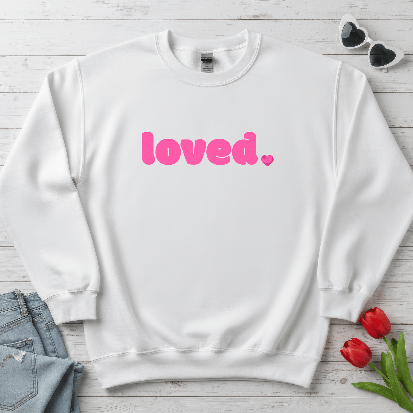 Loved Pink Valentine Shirt | Minimal Heart Valentine Sweatshirt